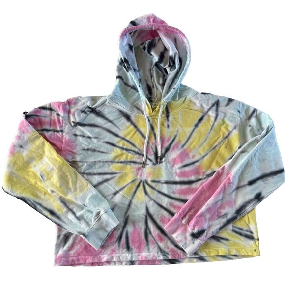 Sunset Glow Tie Dye Crop Hoodie Sweatshirt Size L Twisted Lemon - Picture 1 of 10